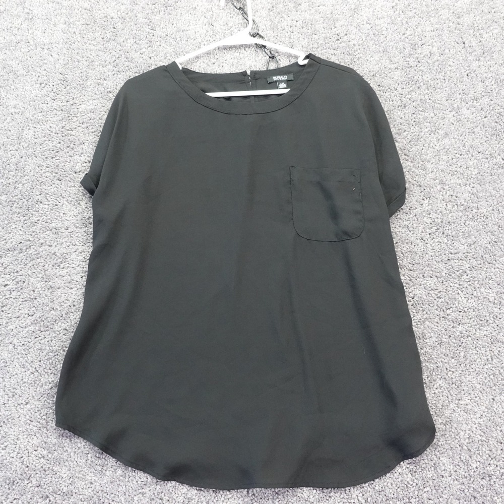Buffalo David Bitton Blouse Womens Large Black Short Sleeve Pocket Casual Top